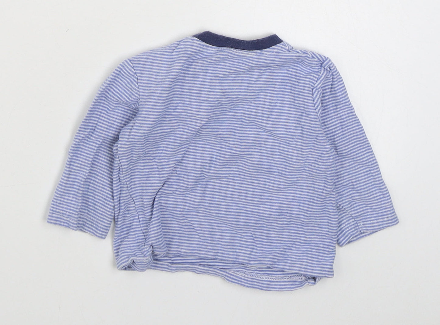 Dunnes Stores Baby Blue Striped 100% Cotton Basic T-Shirt Size 9-12 Months Round Neck Pullover