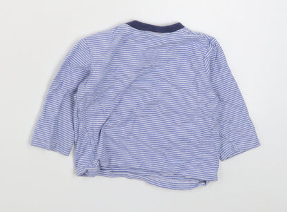 Dunnes Stores Baby Blue Striped 100% Cotton Basic T-Shirt Size 9-12 Months Round Neck Pullover