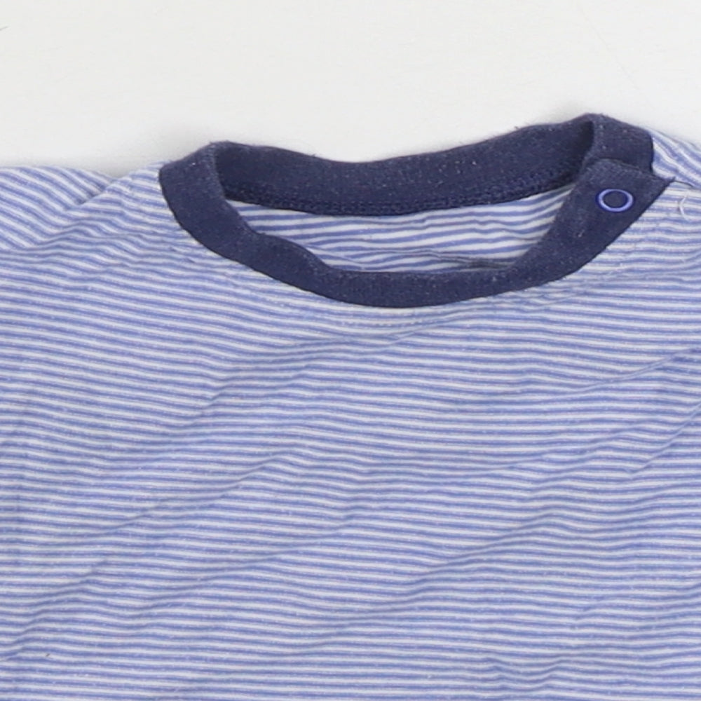 Dunnes Stores Baby Blue Striped 100% Cotton Basic T-Shirt Size 9-12 Months Round Neck Pullover