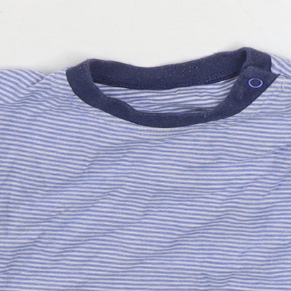 Dunnes Stores Baby Blue Striped 100% Cotton Basic T-Shirt Size 9-12 Months Round Neck Pullover