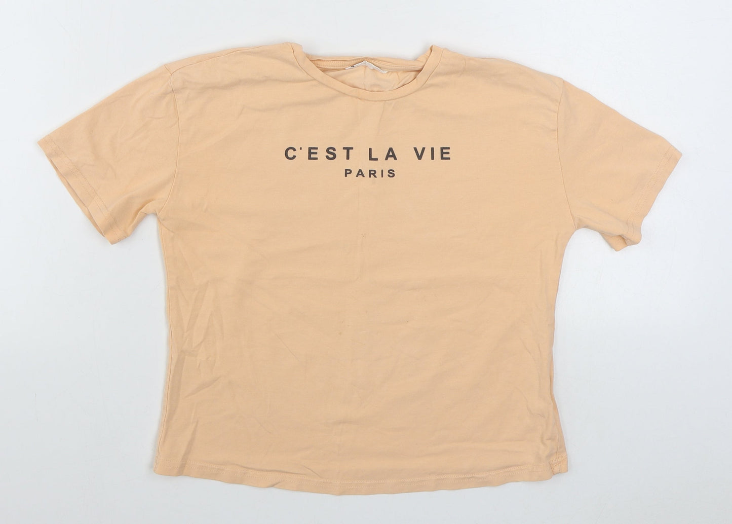 SheIn Girls Orange  Cotton Basic T-Shirt Size 11-12 Years Round Neck Pullover