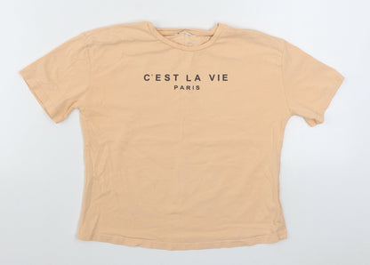 SheIn Girls Orange  Cotton Basic T-Shirt Size 11-12 Years Round Neck Pullover