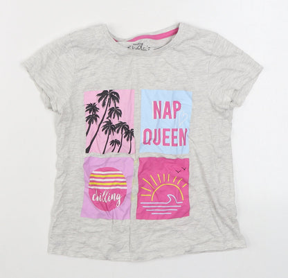 Pep&Co Girls Grey  Cotton Basic T-Shirt Size 7-8 Years Round Neck Pullover