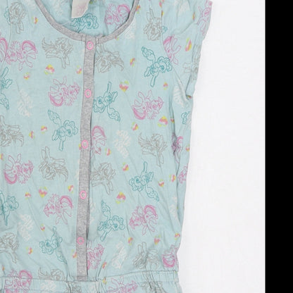 Primark Girls Blue Geometric 100% Cotton Romper One-Piece Size 9-10 Years  Button
