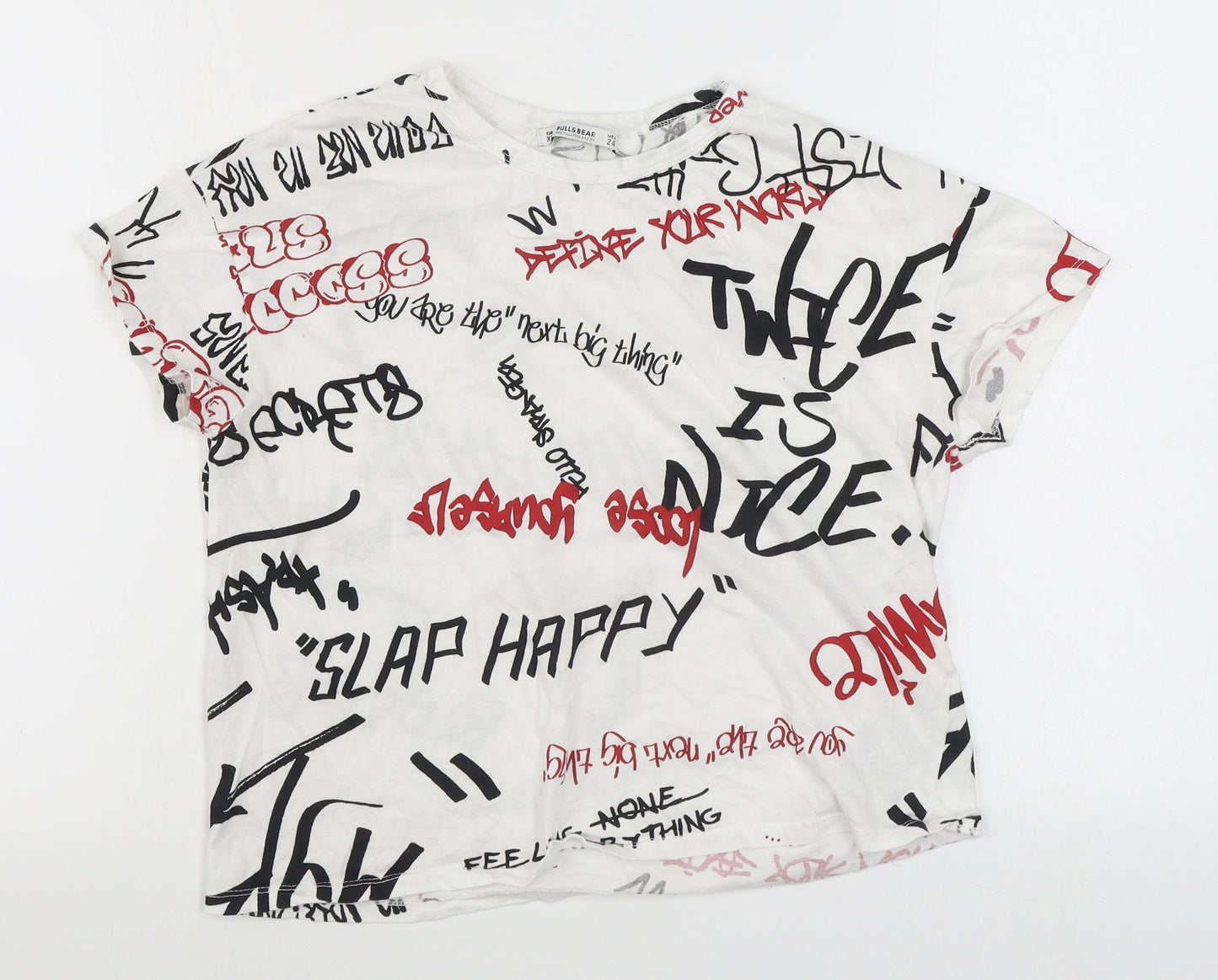 Pull&Bear Mens Multicoloured Geometric Cotton  T-Shirt Size XS Round Neck