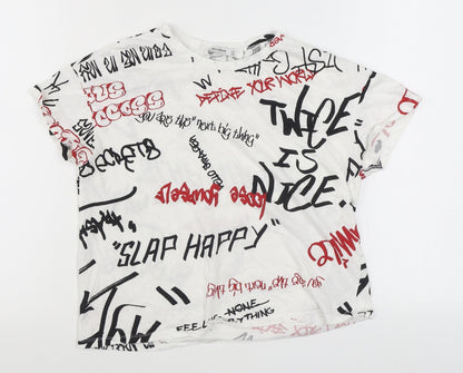 Pull&Bear Mens Multicoloured Geometric Cotton  T-Shirt Size XS Round Neck