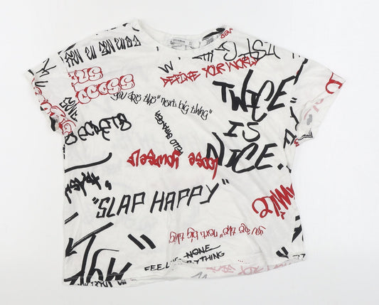 Pull&Bear Mens Multicoloured Geometric Cotton  T-Shirt Size XS Round Neck