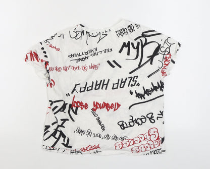 Pull&Bear Mens Multicoloured Geometric Cotton  T-Shirt Size XS Round Neck