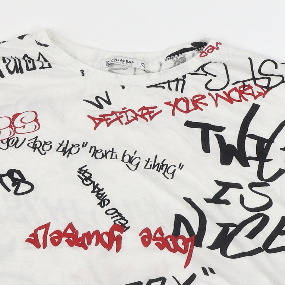 Pull&Bear Mens Multicoloured Geometric Cotton  T-Shirt Size XS Round Neck