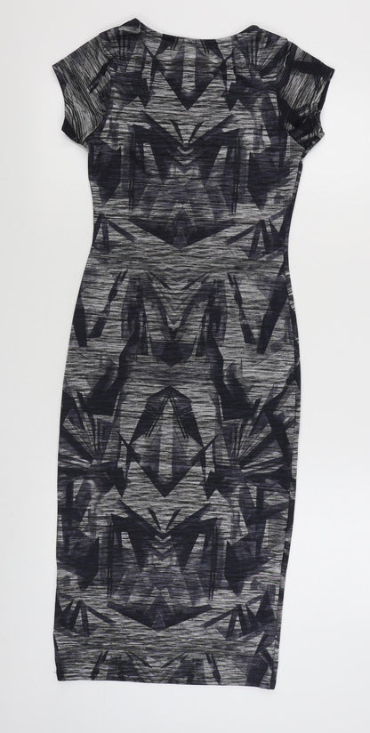 Blue Vanilla Womens Grey Geometric Polyester Bodycon  Size S  Boat Neck Pullover