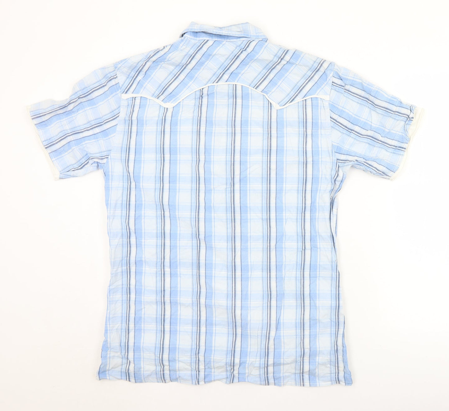 George Mens Blue Plaid Cotton  Button-Up Size M Collared Snap - Shark