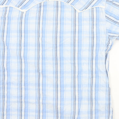 George Mens Blue Plaid Cotton  Button-Up Size M Collared Snap - Shark