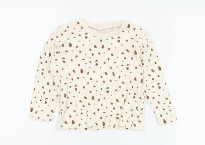 Primark Girls Beige Animal Print Cotton Jersey T-Shirt Size 9-12 Months Crew Neck