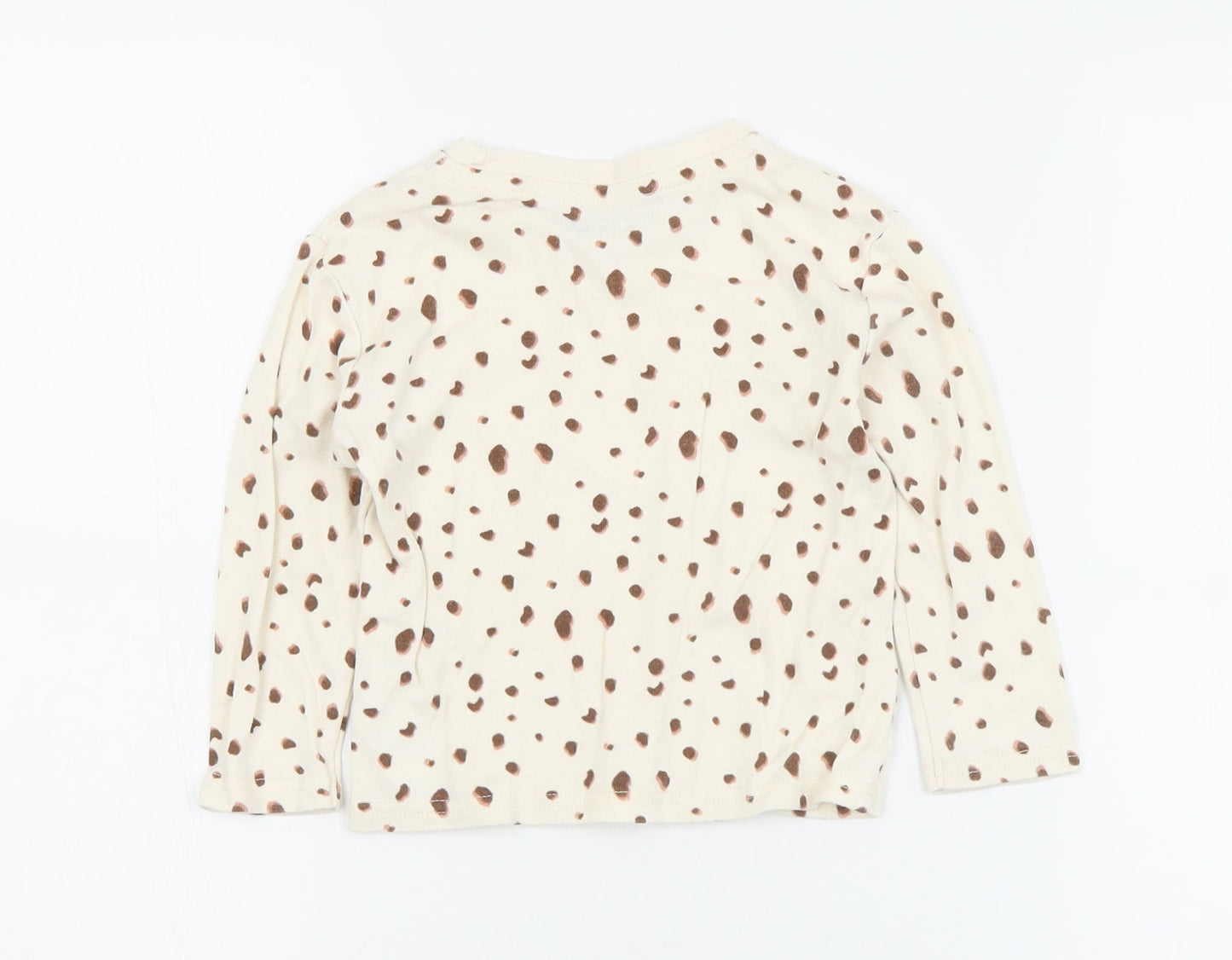 Primark Girls Beige Animal Print Cotton Jersey T-Shirt Size 9-12 Months Crew Neck