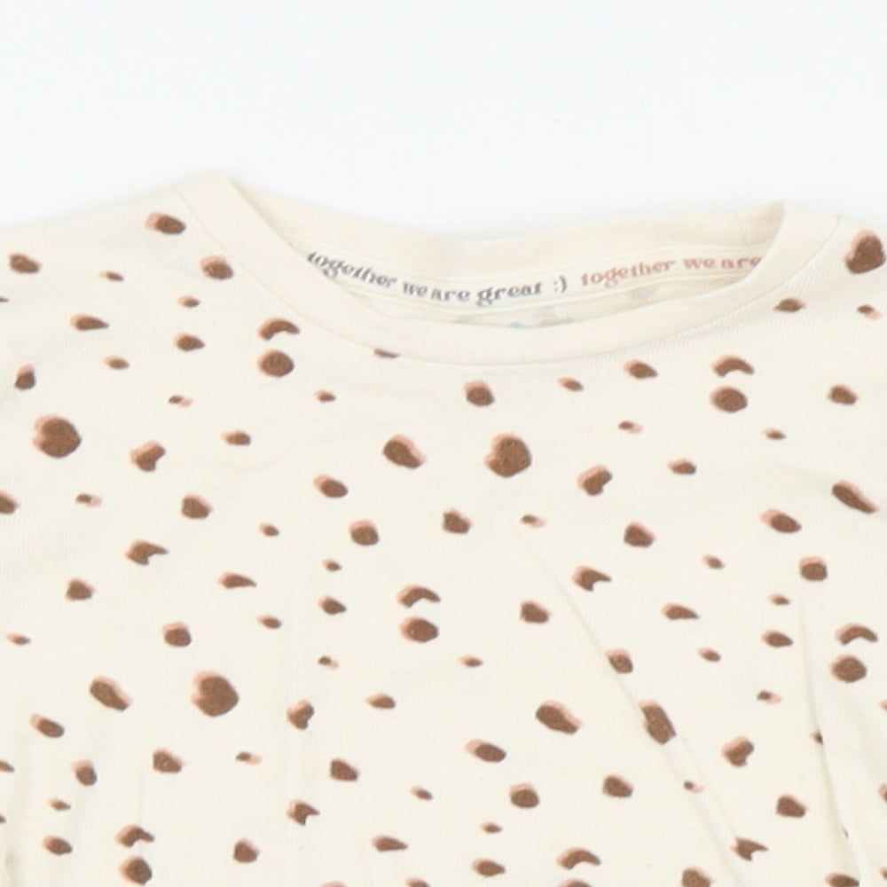 Primark Girls Beige Animal Print Cotton Jersey T-Shirt Size 9-12 Months Crew Neck