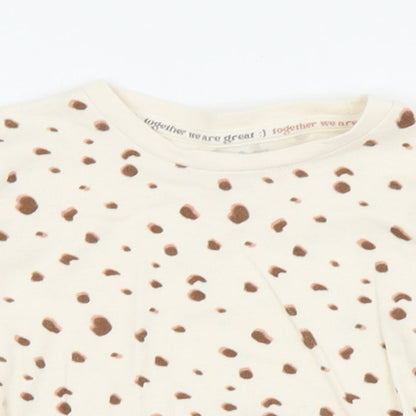 Primark Girls Beige Animal Print Cotton Jersey T-Shirt Size 9-12 Months Crew Neck