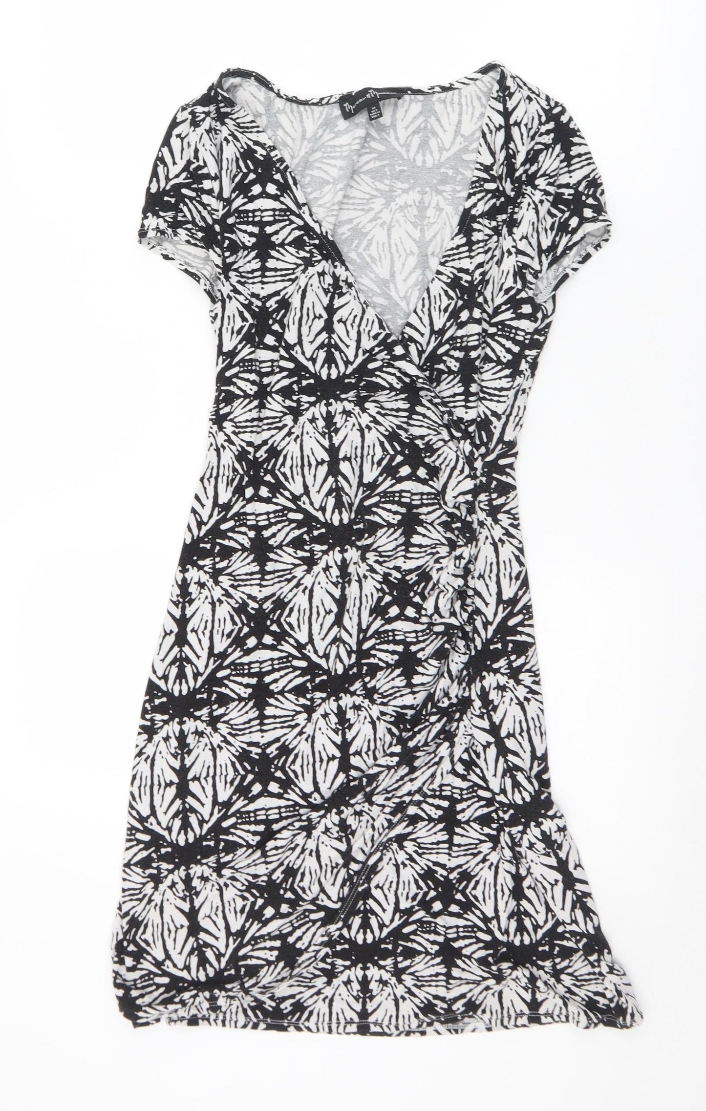 Mercer & Madison Womens Black Geometric Viscose A-Line  Size 8  V-Neck