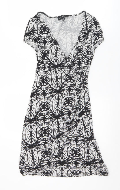 Mercer & Madison Womens Black Geometric Viscose A-Line  Size 8  V-Neck
