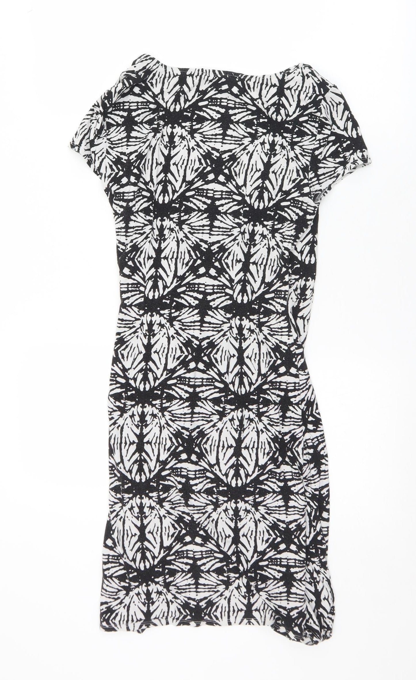 Mercer & Madison Womens Black Geometric Viscose A-Line  Size 8  V-Neck
