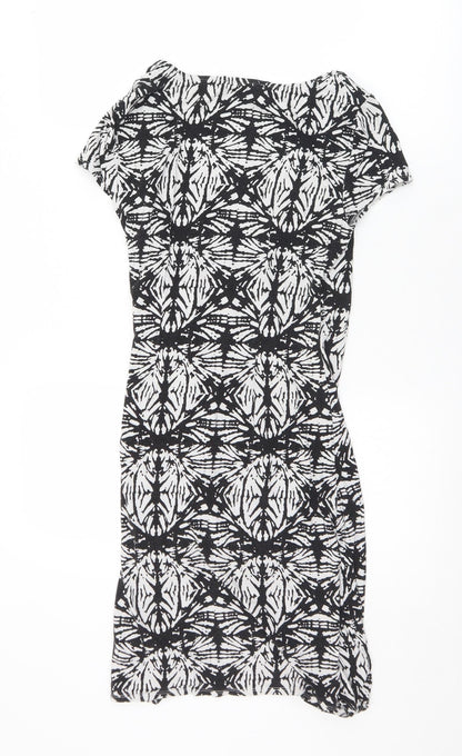 Mercer & Madison Womens Black Geometric Viscose A-Line  Size 8  V-Neck