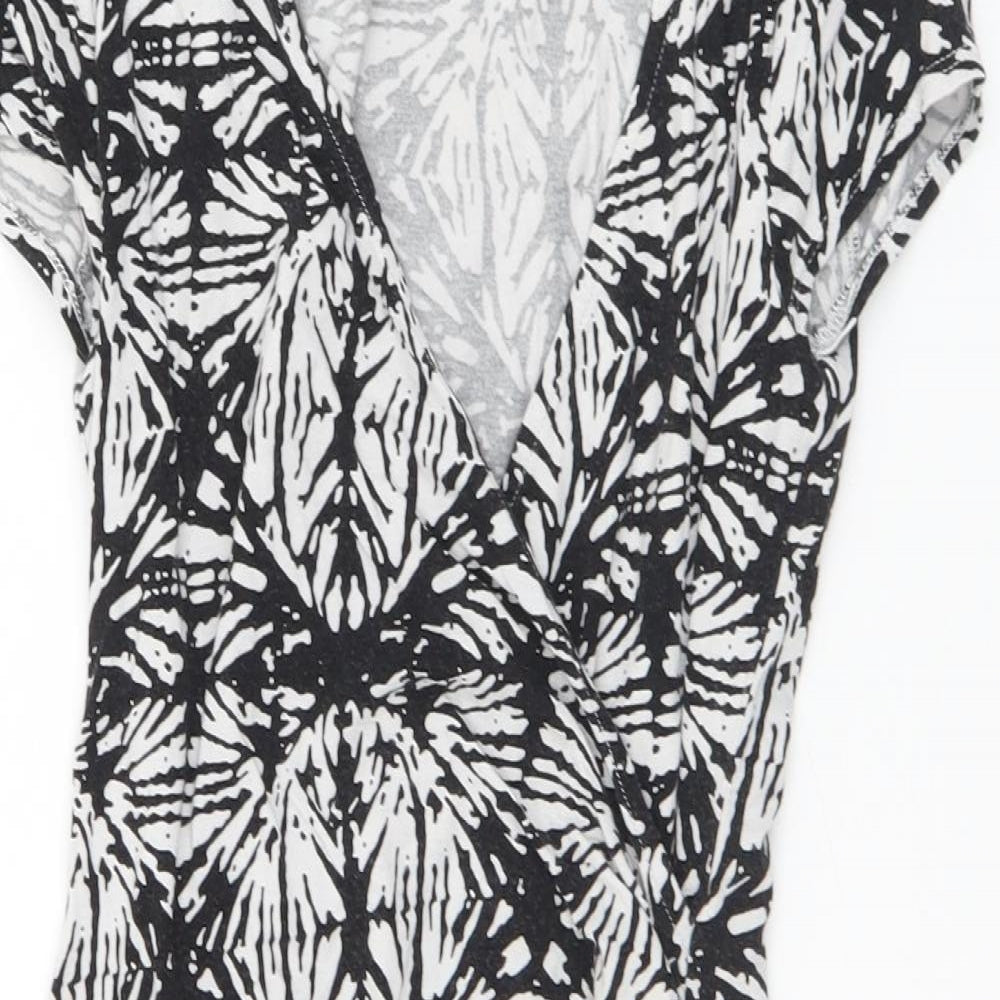 Mercer & Madison Womens Black Geometric Viscose A-Line  Size 8  V-Neck