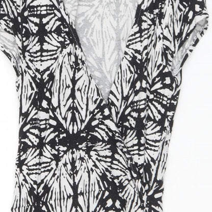 Mercer & Madison Womens Black Geometric Viscose A-Line  Size 8  V-Neck