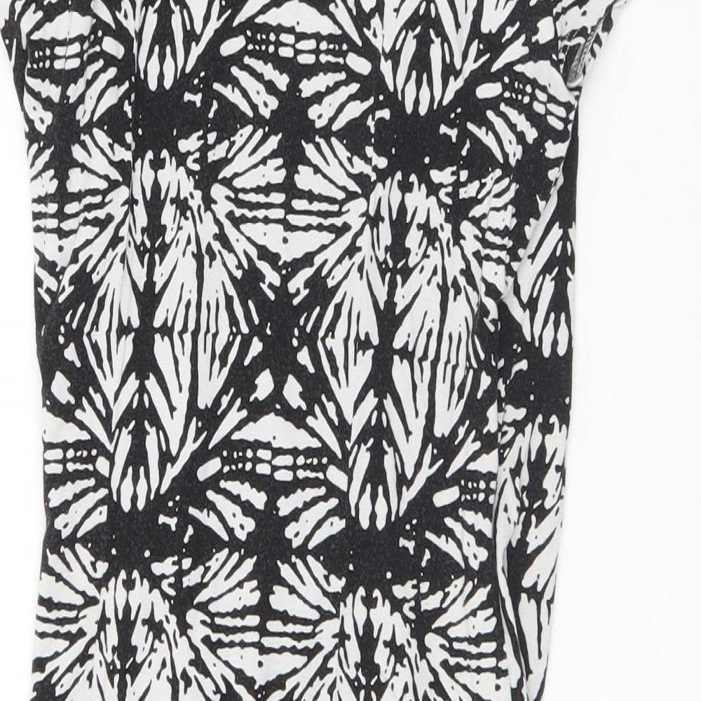 Mercer & Madison Womens Black Geometric Viscose A-Line  Size 8  V-Neck