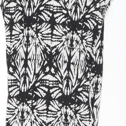 Mercer & Madison Womens Black Geometric Viscose A-Line  Size 8  V-Neck