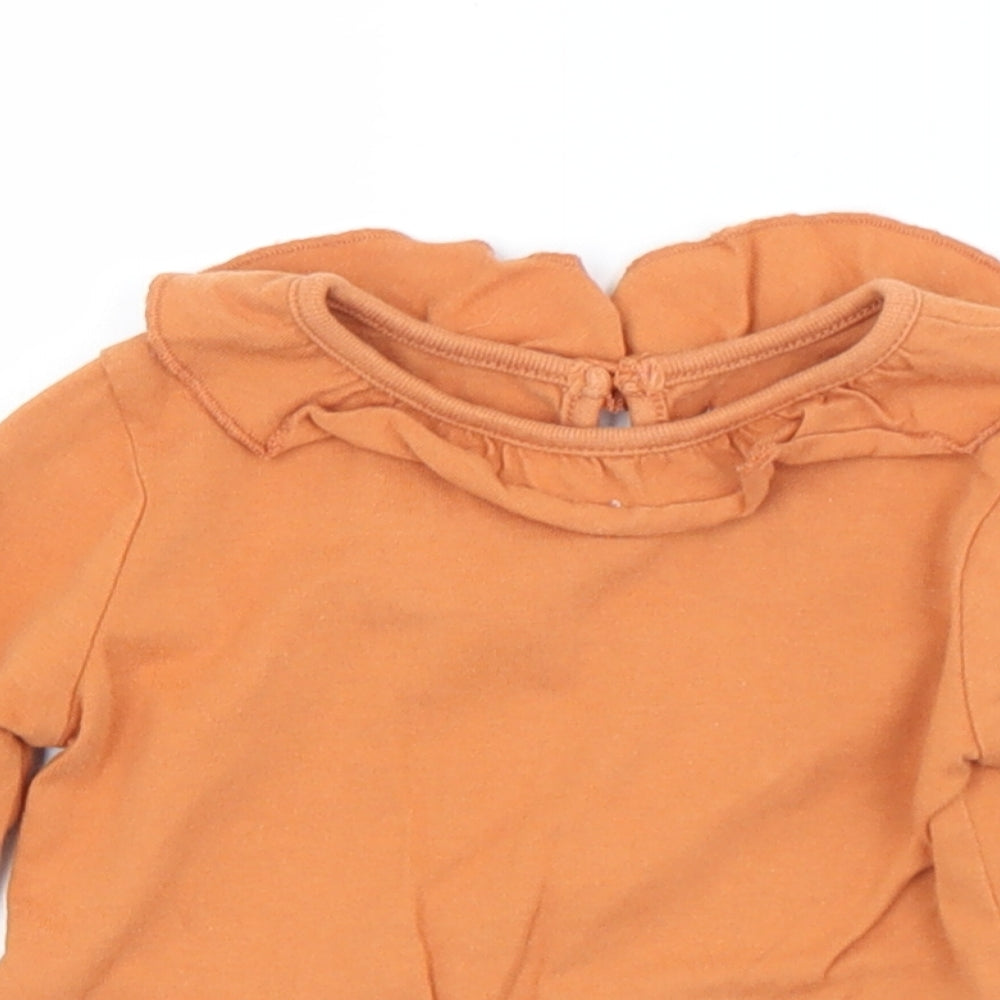 Primark Girls Orange  Cotton Jersey T-Shirt Size 9-12 Months Collared Button