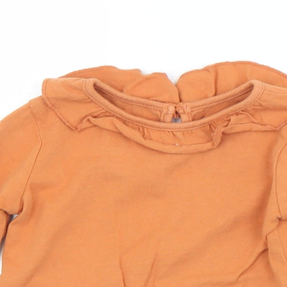 Primark Girls Orange  Cotton Jersey T-Shirt Size 9-12 Months Collared Button