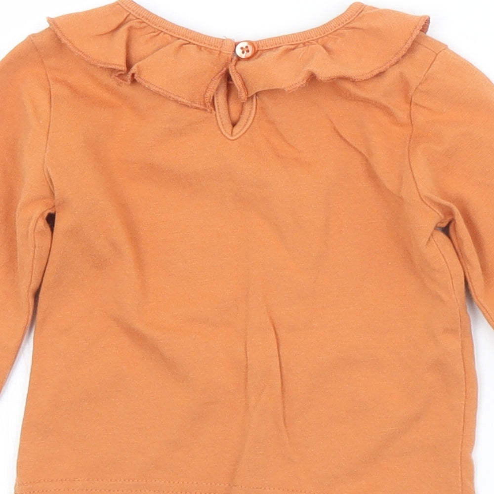 Primark Girls Orange  Cotton Jersey T-Shirt Size 9-12 Months Collared Button