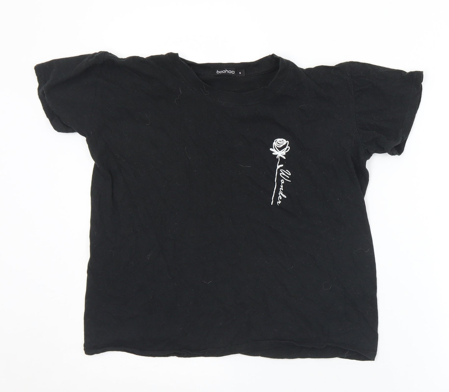 Boohoo Womens Black  Cotton Basic T-Shirt Size S Crew Neck - Rose