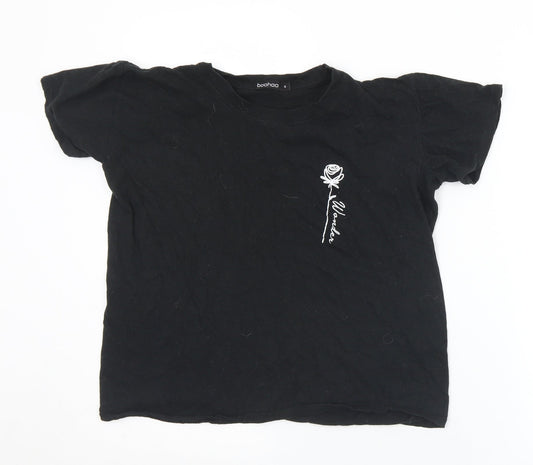 Boohoo Womens Black  Cotton Basic T-Shirt Size S Crew Neck - Rose