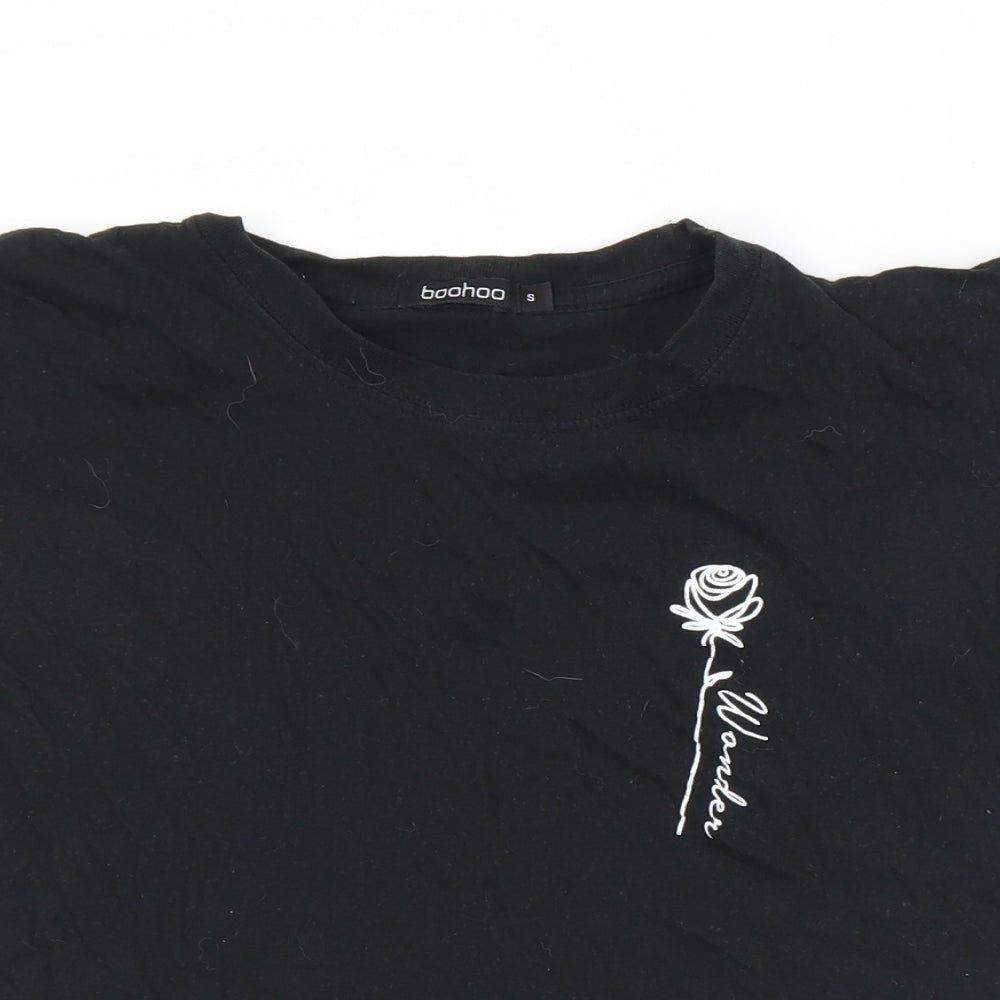 Boohoo Womens Black  Cotton Basic T-Shirt Size S Crew Neck - Rose