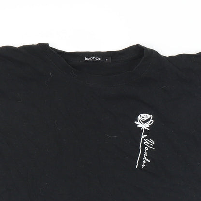 Boohoo Womens Black  Cotton Basic T-Shirt Size S Crew Neck - Rose