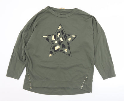 Nabella Womens Green Animal Print Cotton Pullover Sweatshirt Size S  Zip - Star. S/M