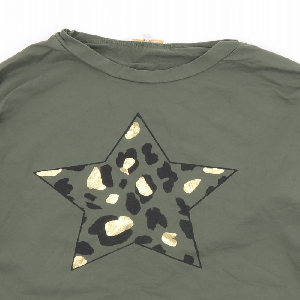 Nabella Womens Green Animal Print Cotton Pullover Sweatshirt Size S  Zip - Star. S/M