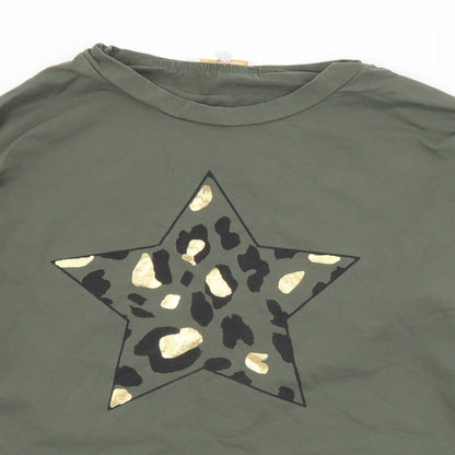 Nabella Womens Green Animal Print Cotton Pullover Sweatshirt Size S  Zip - Star. S/M