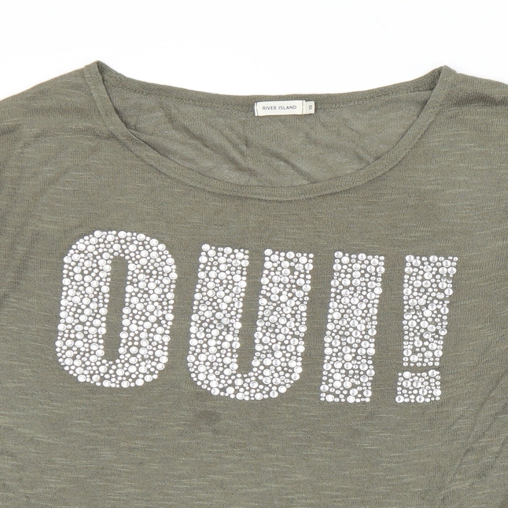 Womens UK Size 10 River Island Grey Basic T-Shirt