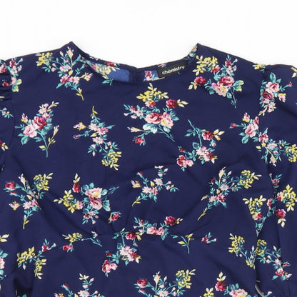 Chemestry Womens Multicoloured Floral Polyester Tunic Blouse Size 12 Round Neck