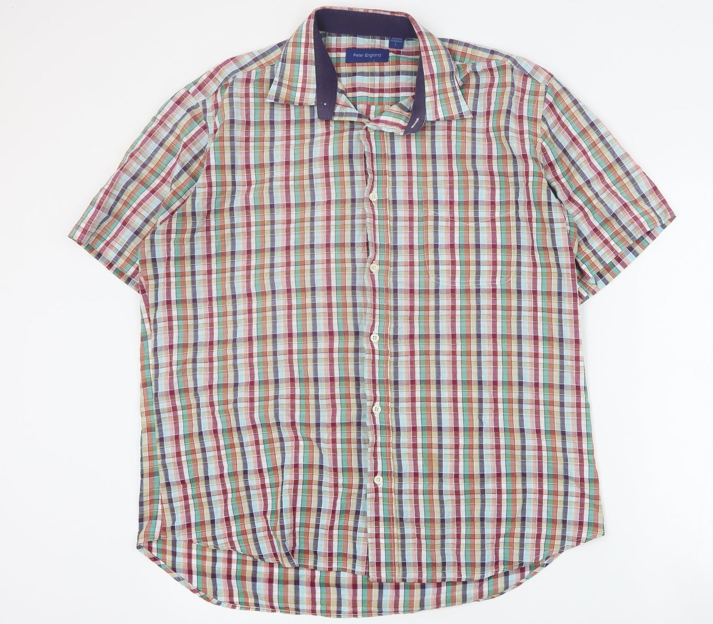 Mens UK Size L Peter England Multicoloured  Button-Up Short Sleeve Casual Shirt