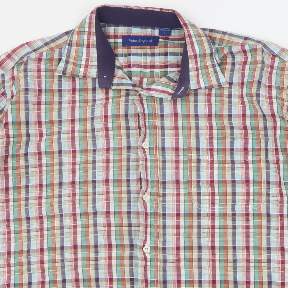 Mens UK Size L Peter England Multicoloured  Button-Up Short Sleeve Casual Shirt