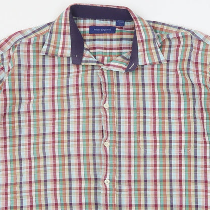 Mens UK Size L Peter England Multicoloured  Button-Up Short Sleeve Casual Shirt