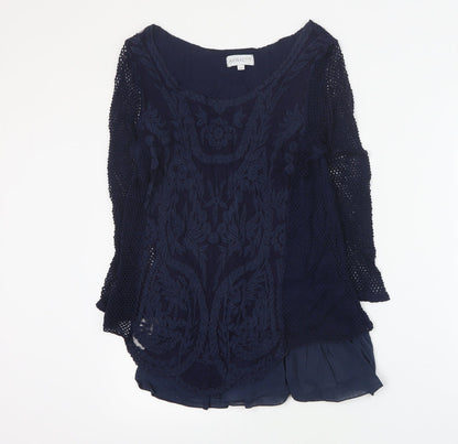 Apricot Womens Blue  Viscose Basic Blouse Size S Round Neck