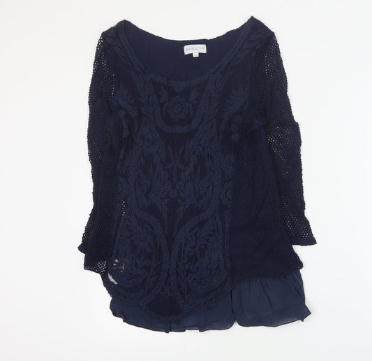Apricot Womens Blue  Viscose Basic Blouse Size S Round Neck