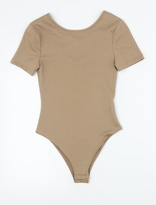 Primark Womens Brown  Polyester Bodysuit One-Piece Size 2XS  Snap - Ribbed