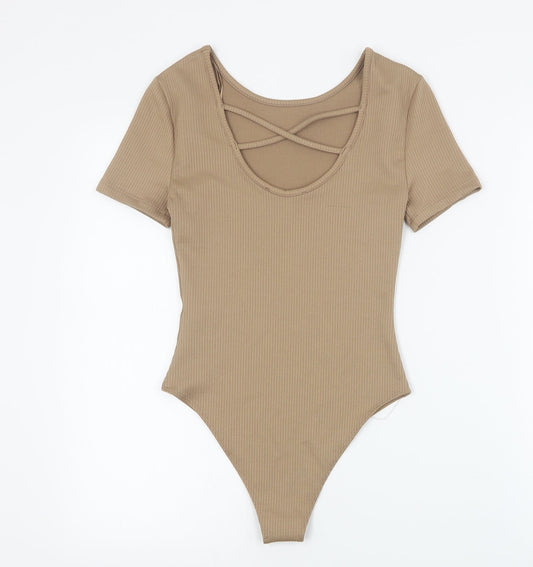 Primark Womens Brown  Polyester Bodysuit One-Piece Size 2XS  Snap - Ribbed