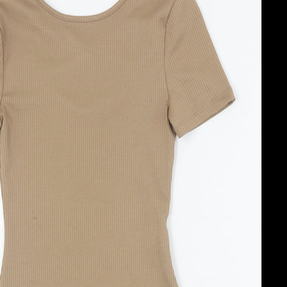 Primark Womens Brown  Polyester Bodysuit One-Piece Size 2XS  Snap - Ribbed
