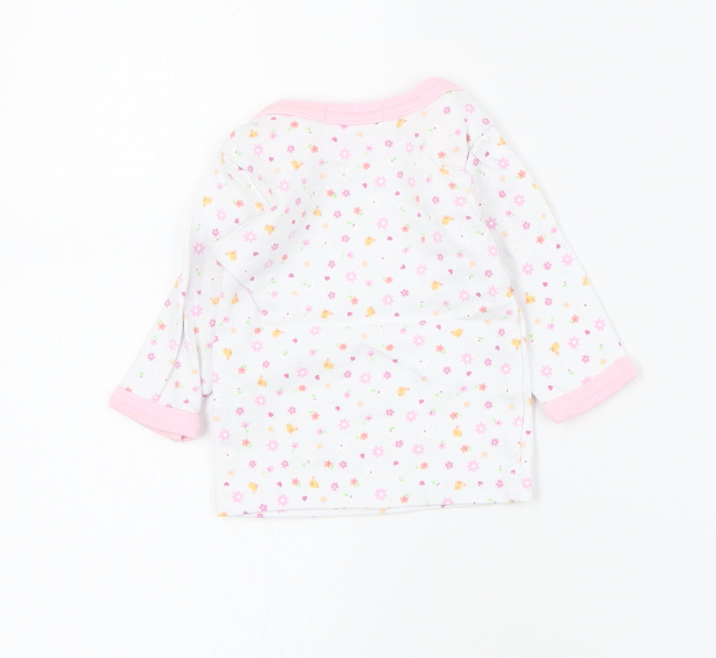 Pitter Patter Baby White Floral Cotton Basic T-Shirt Size 0-3 Months Round Neck Pullover