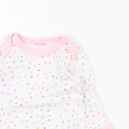 Pitter Patter Baby White Floral Cotton Basic T-Shirt Size 0-3 Months Round Neck Pullover